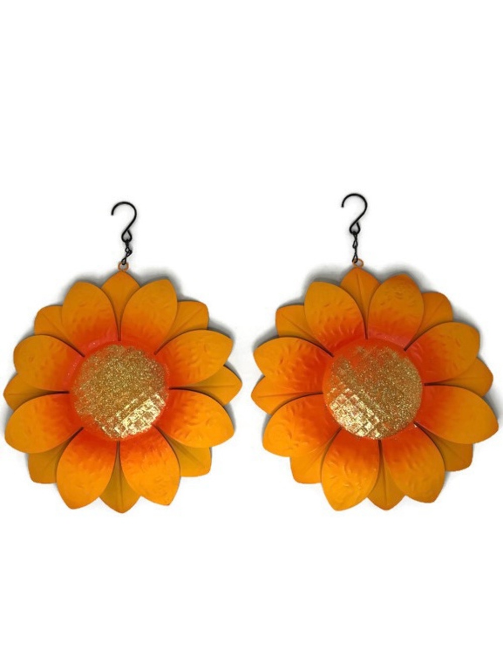 Set of 2 Vibrant Orange Metal Sunflowers Hanging Wall Décor